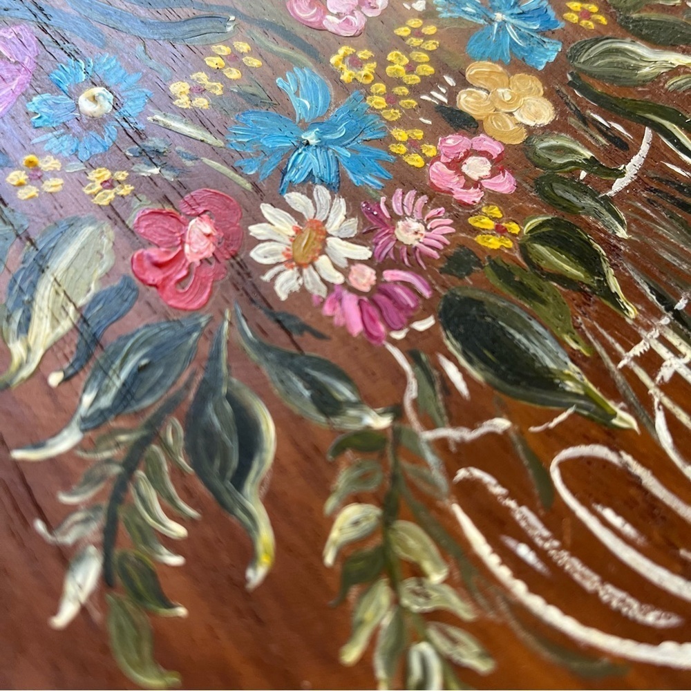 Vintage 1979 Dutch Round Wooden Bouquet Floral Art Wall Hanging - Picture 7 of 10
